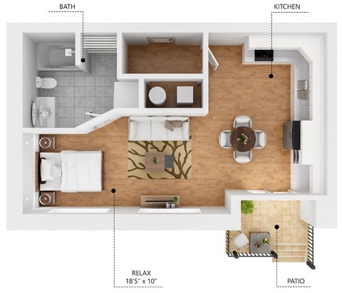 Floor plan for studio, 1 bath, 502 sqft